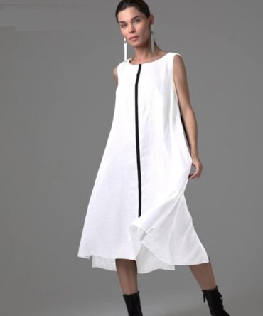 Платье льняное 548 белое