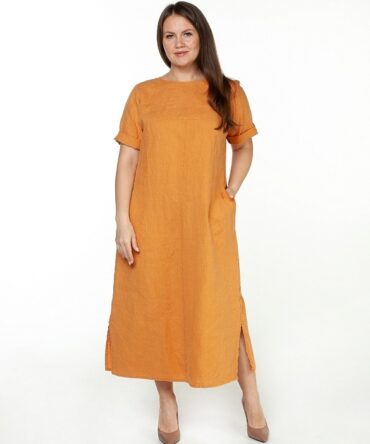 Платье льняное 3200 оранжевое
