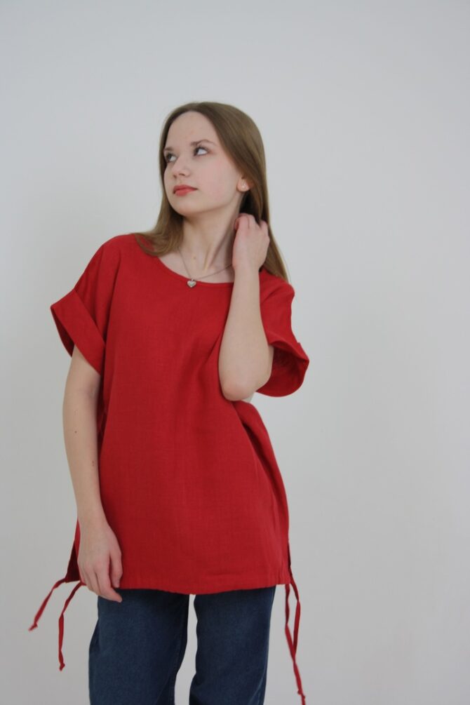 Блуза льняная 01-22 бордовый