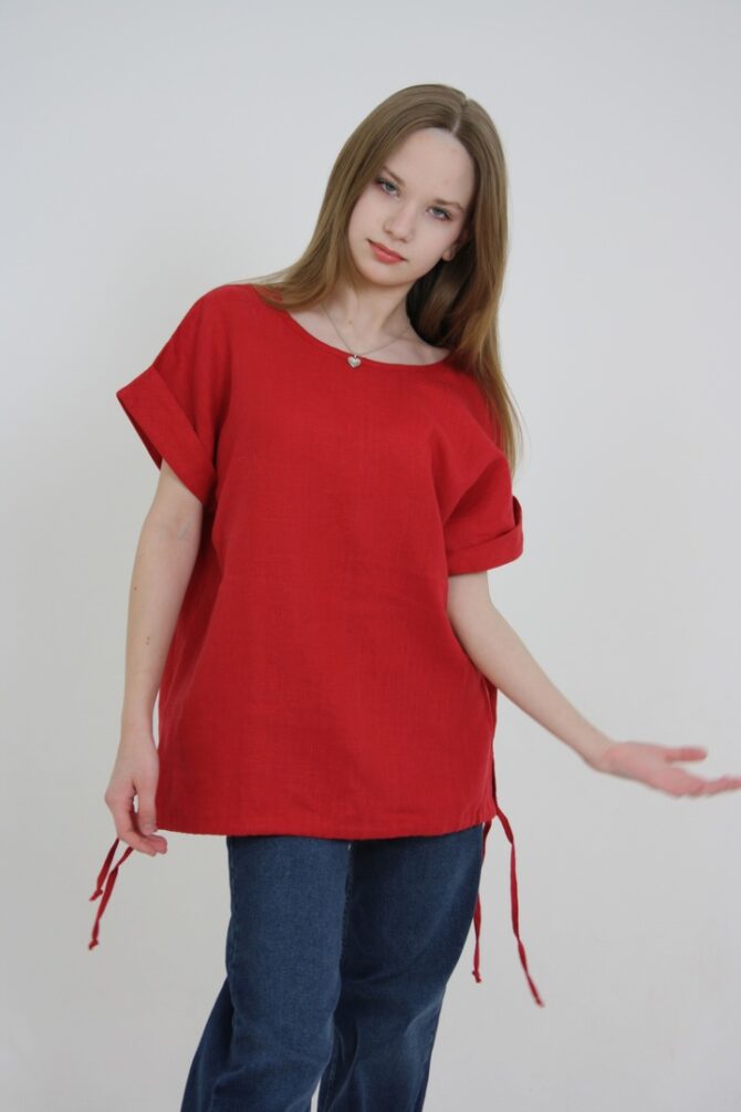 Блуза льняная 01-22 бордовый